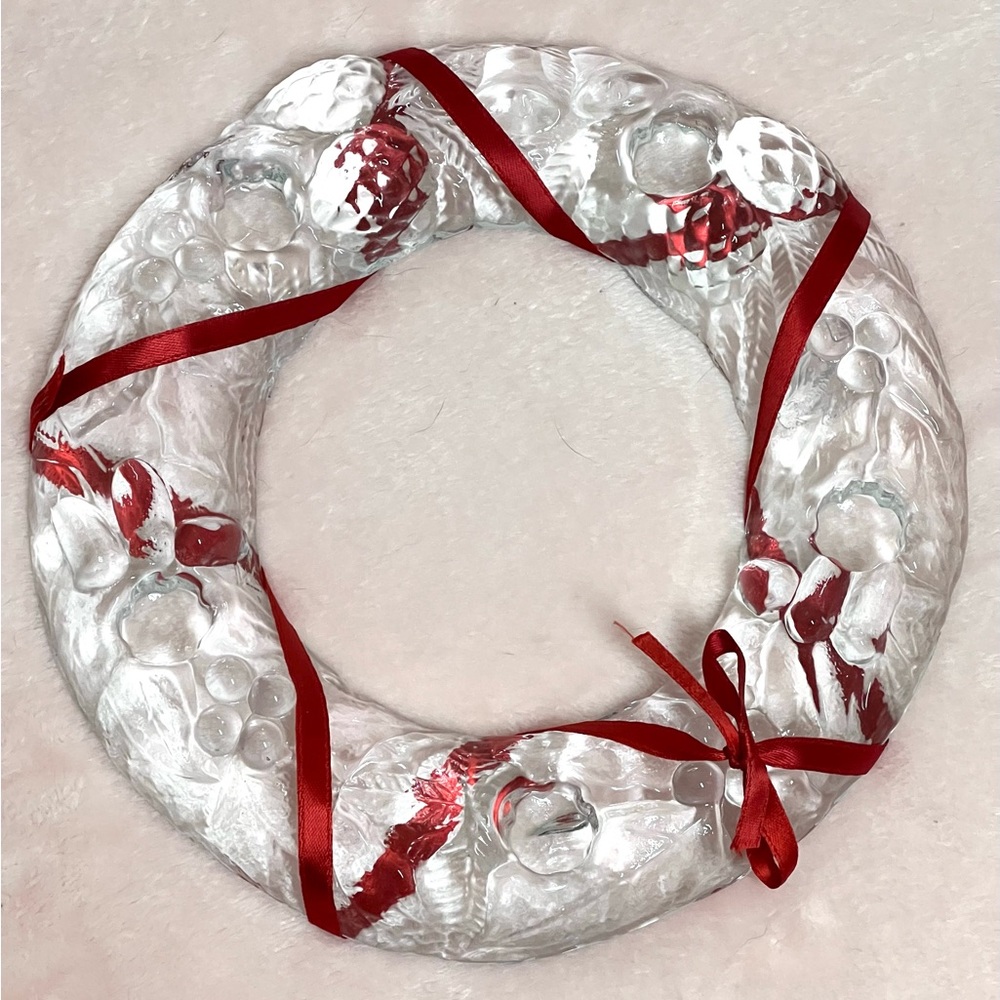 VTG Vetreria Etrusca Art Glass Christmas Wreath Candlestick Holder Italy 8.5 in